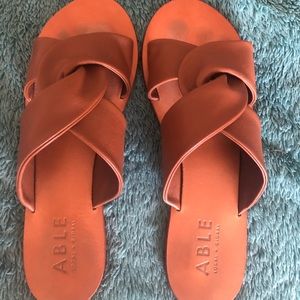 ABLE brown Suze knitted slides sandals 7.5